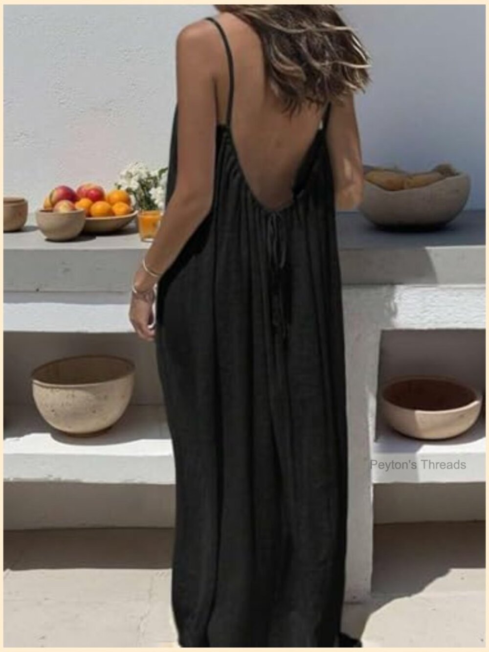 Backless Spaghetti Strap Maxi Dress Summer Casual Flowy Beach Sundress - Picture 2 of 7